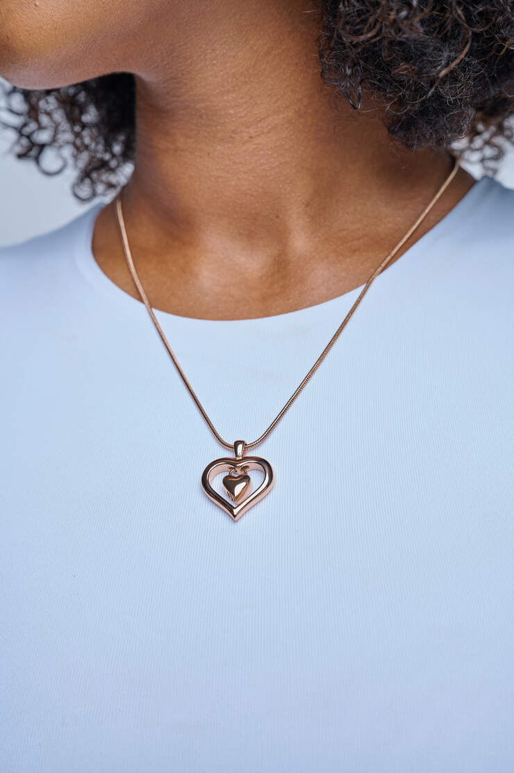 Stainless Double Heart Pendant with Chain: Rose Gold image number 2