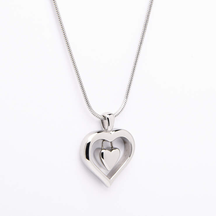 Stainless Double Heart Pendant with Chain: Silver