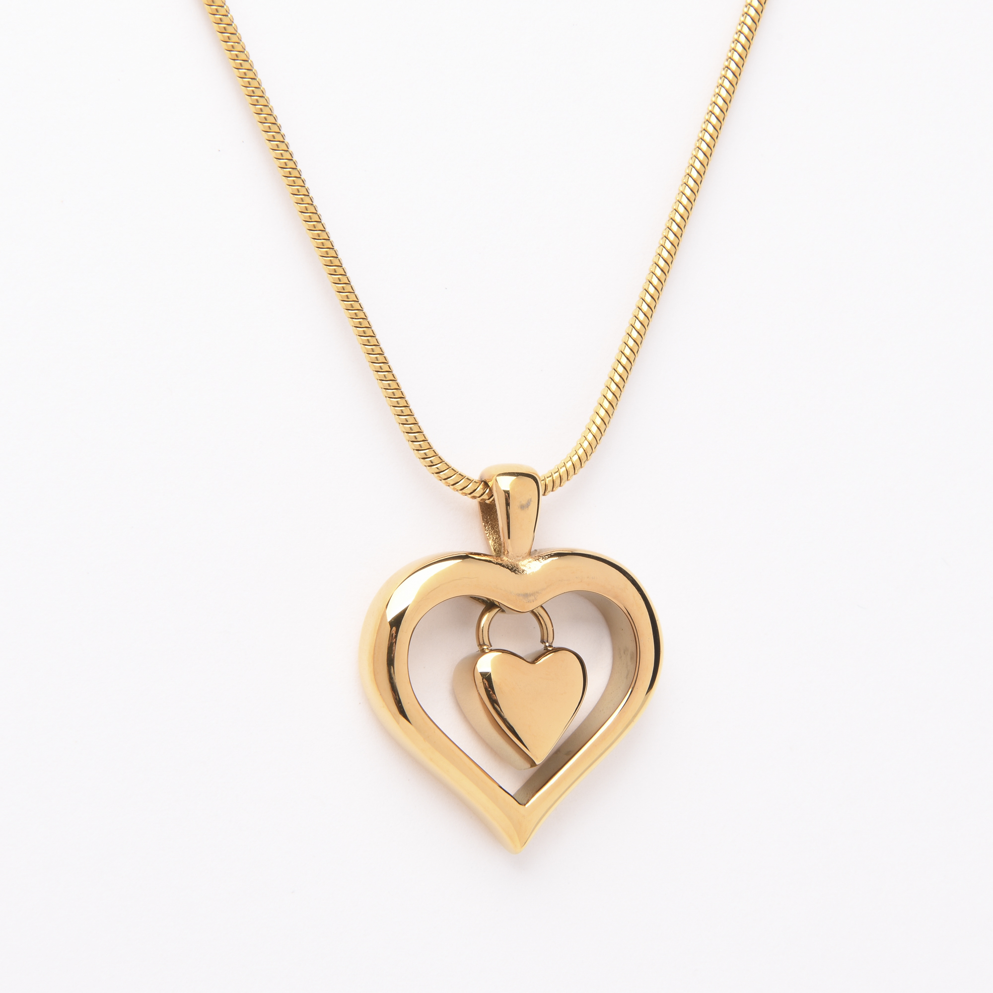 Stainless Double Heart Pendant with Chain