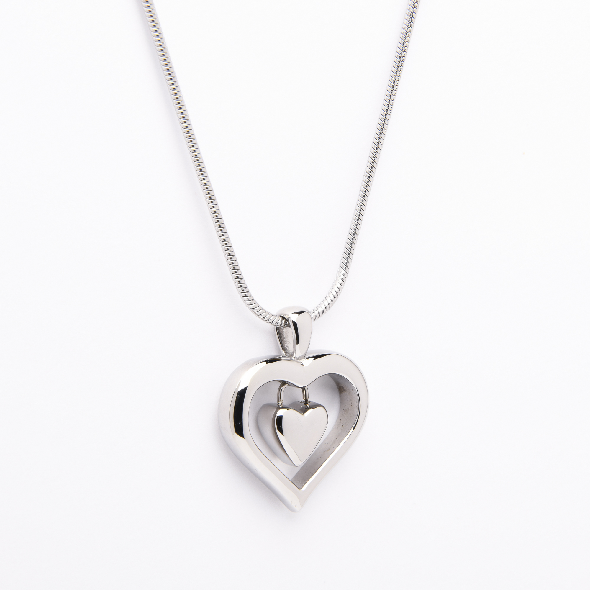 Stainless Double Heart Pendant with Chain